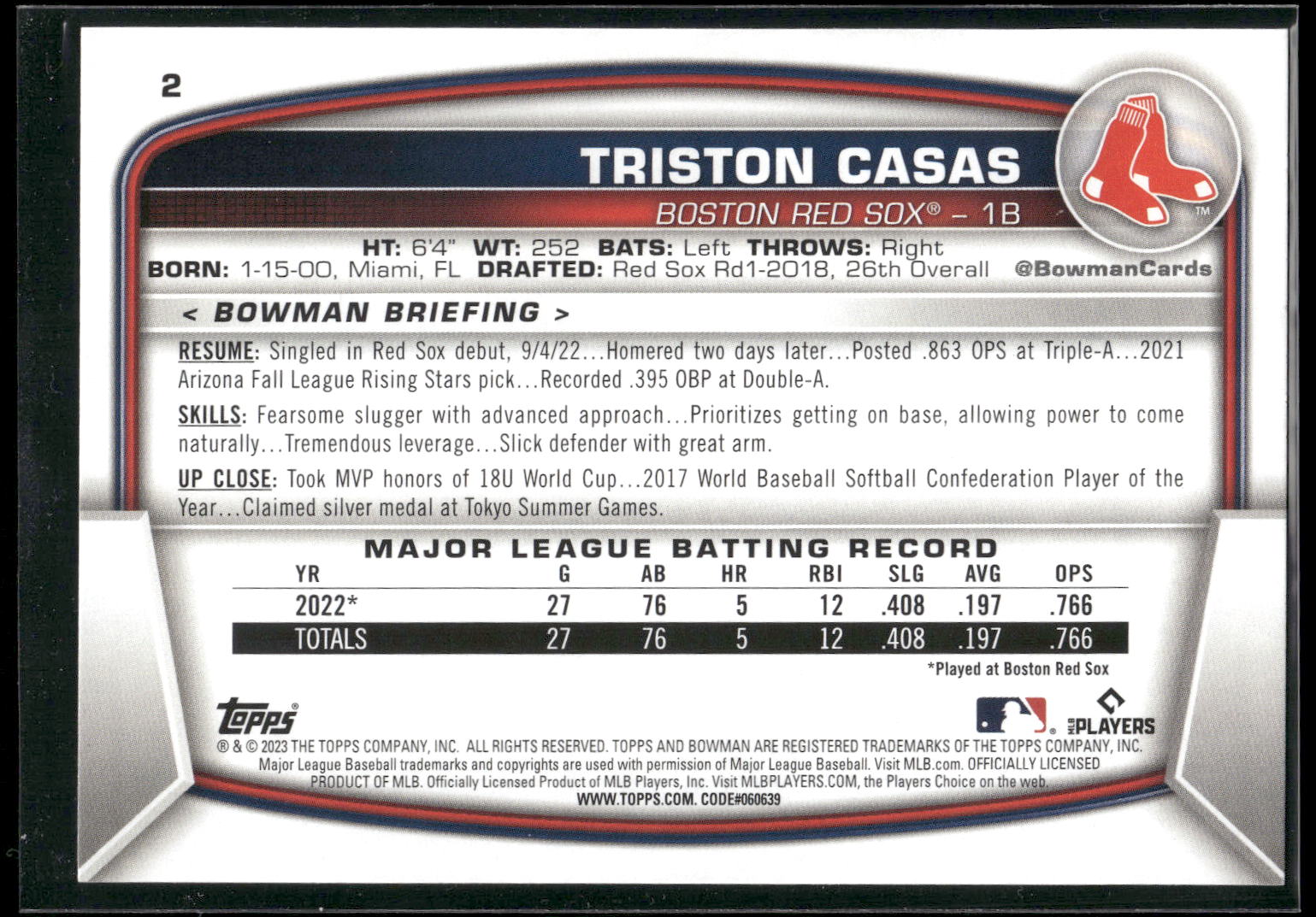 2023 Bowman #2 Triston Casas
