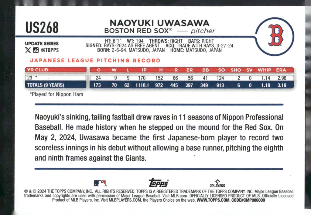 2024 Topps Update #US268 Naoyuki Uwasawa