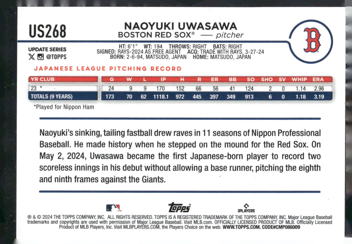 2024 Topps Update #US268 Naoyuki Uwasawa
