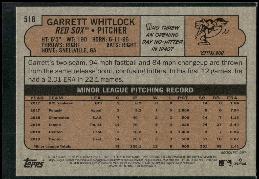 2021 Topps Heritage #518 Garrett Whitlock