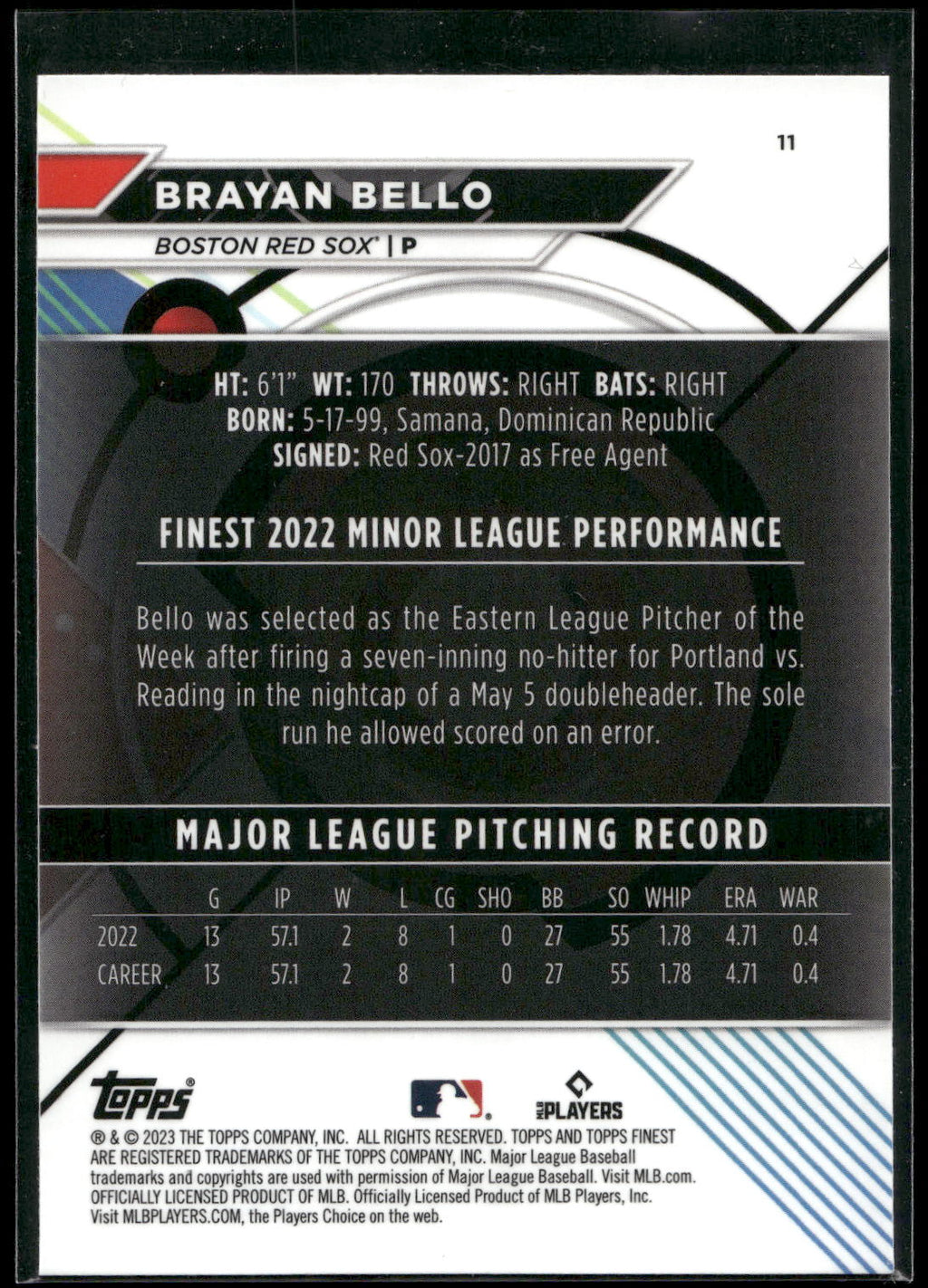 2023 Finest #11 Brayan Bello