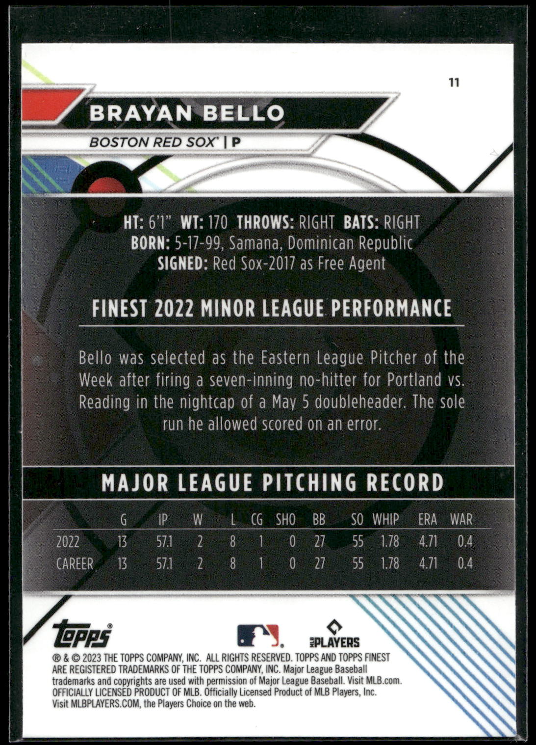 2023 Finest #11 Brayan Bello