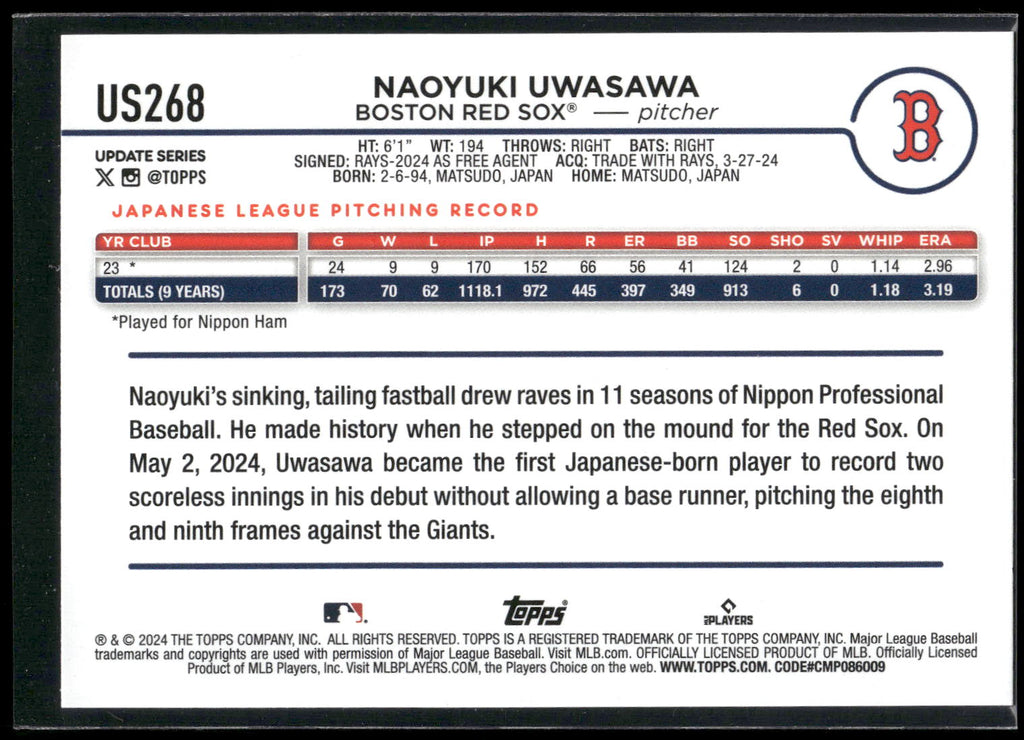 2024 Topps Update #US268 Naoyuki Uwasawa