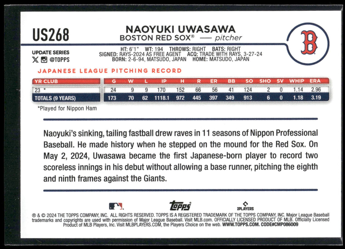 2024 Topps Update #US268 Naoyuki Uwasawa
