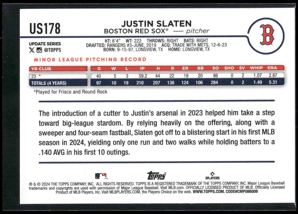 2024 Topps Update #US178 Justin Slaten