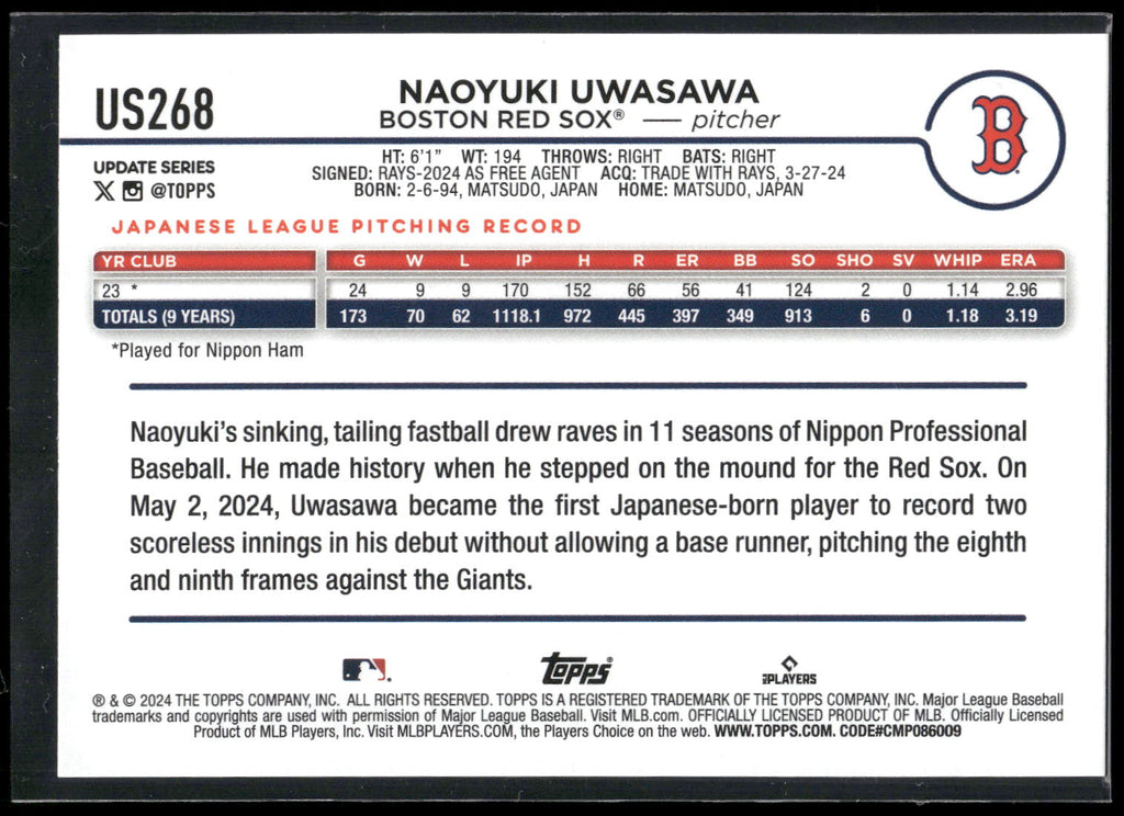 2024 Topps Update #US268 Naoyuki Uwasawa