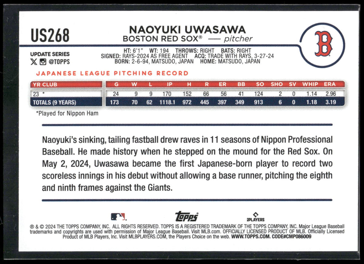 2024 Topps Update #US268 Naoyuki Uwasawa