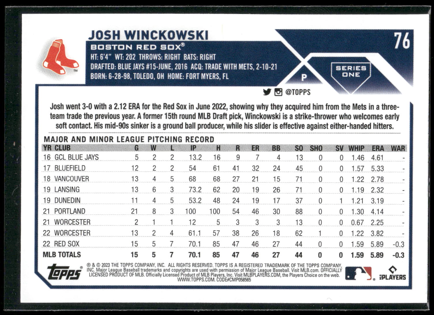 2023 Topps #76 Josh Winckowski