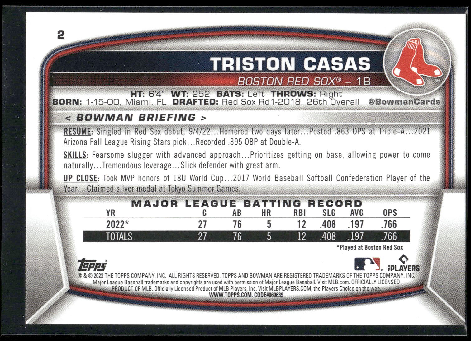 2023 Bowman #2 Triston Casas