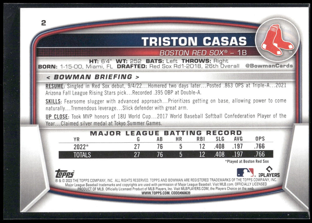 2023 Bowman #2 Triston Casas