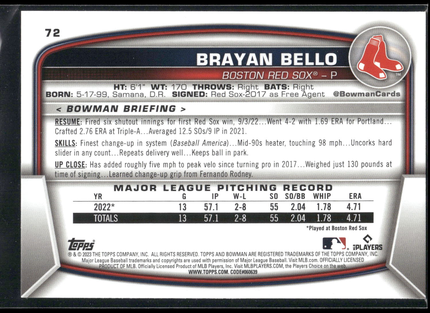 2023 Bowman #72 Brayan Bello