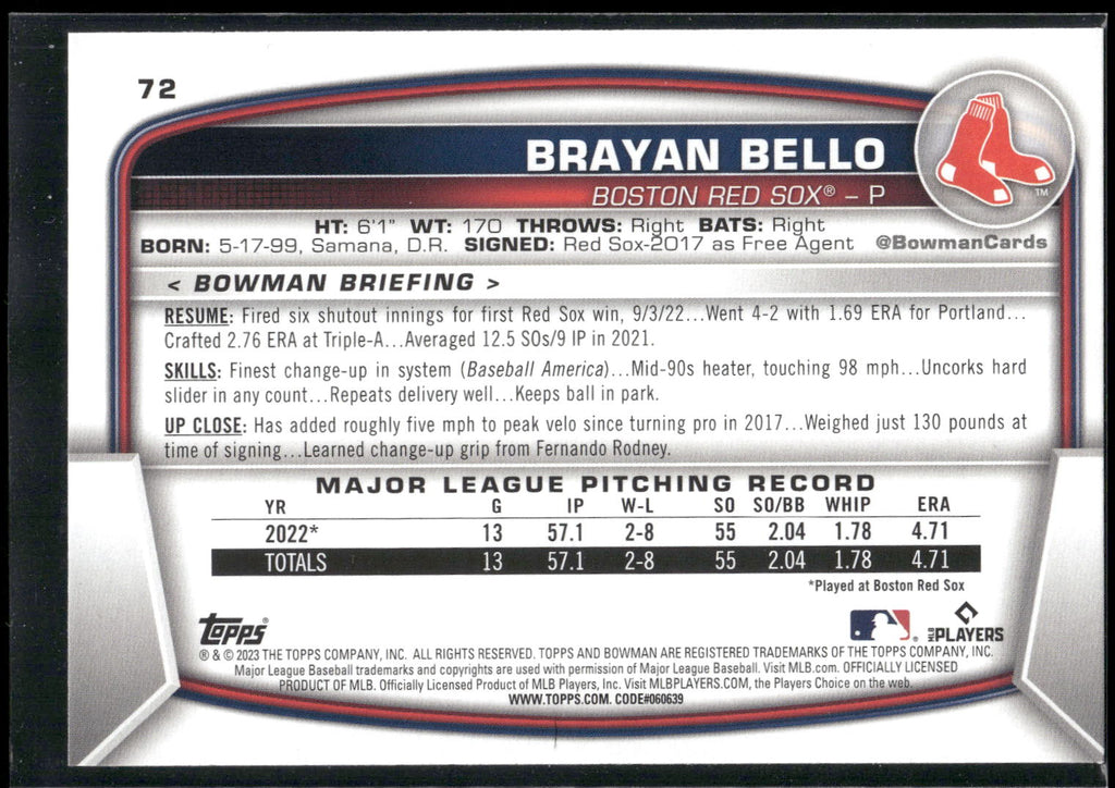 2023 Bowman #72 Brayan Bello