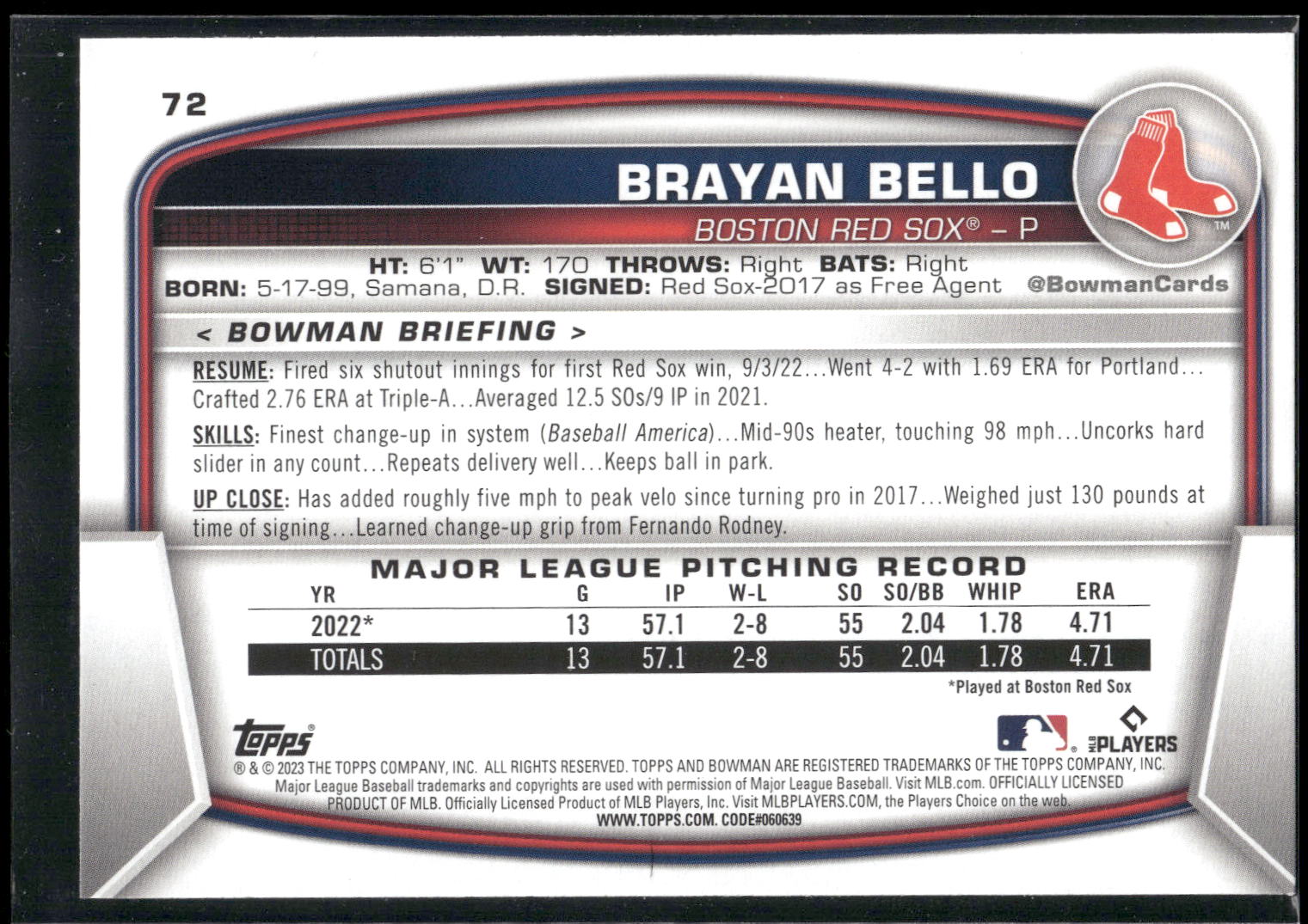 2023 Bowman #72 Brayan Bello