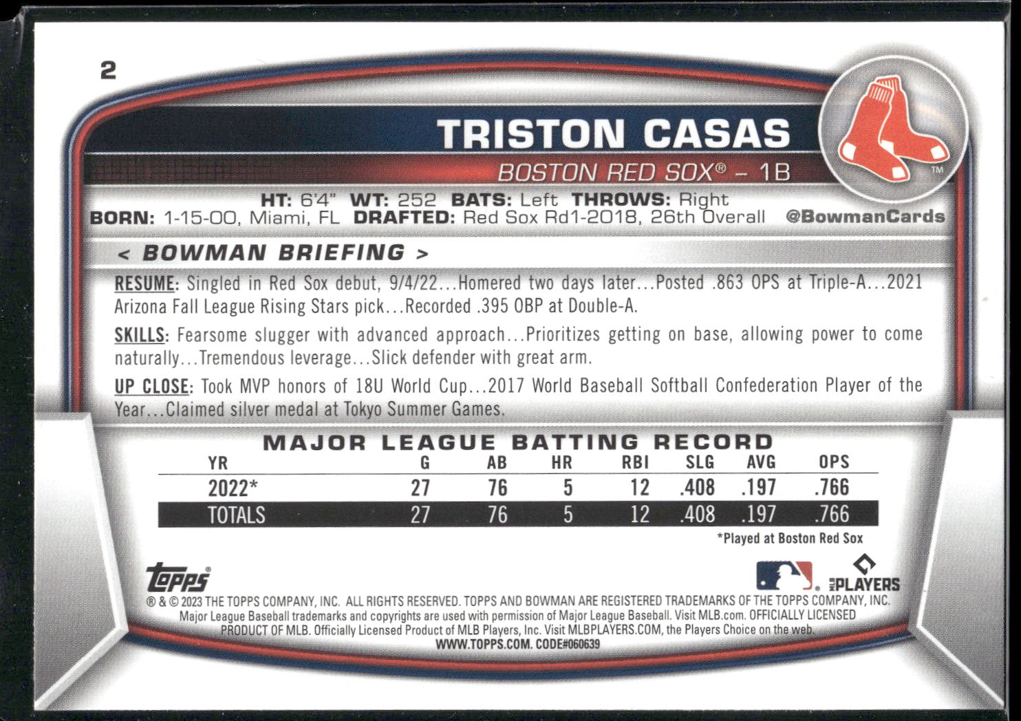 2023 Bowman #2 Triston Casas