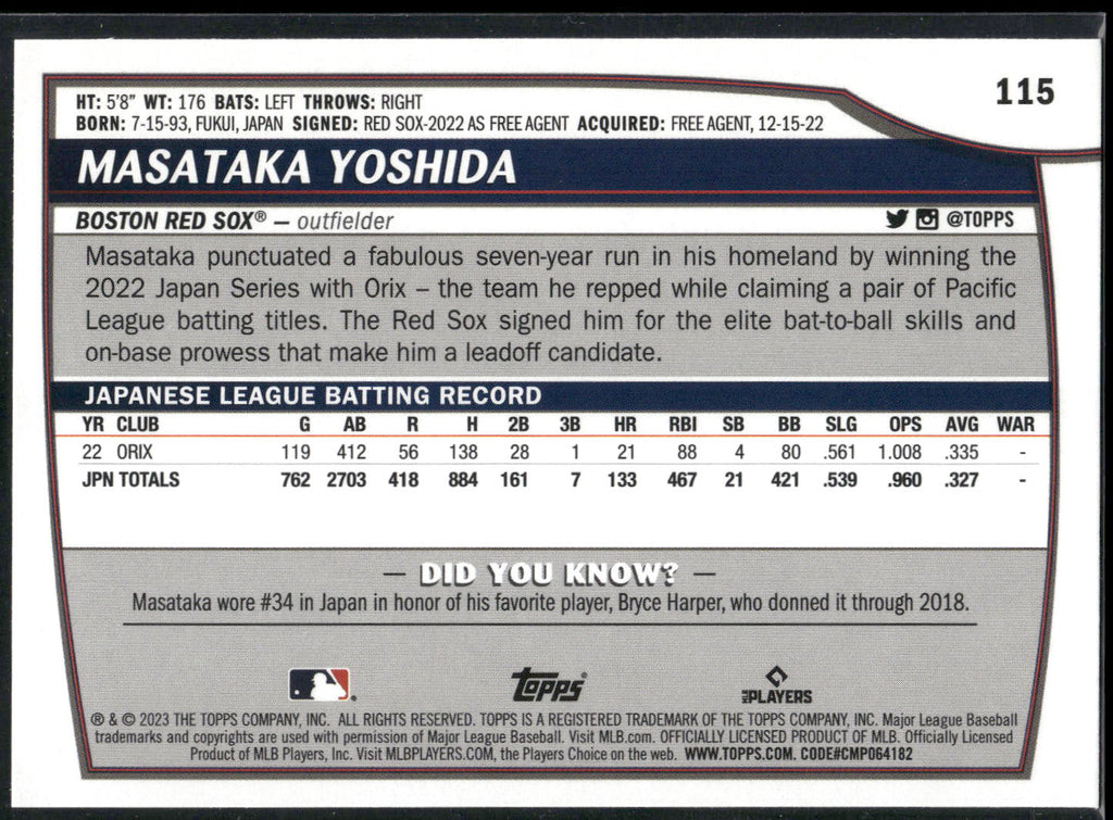 2023 Topps Big League #115 Masataka Yoshida
