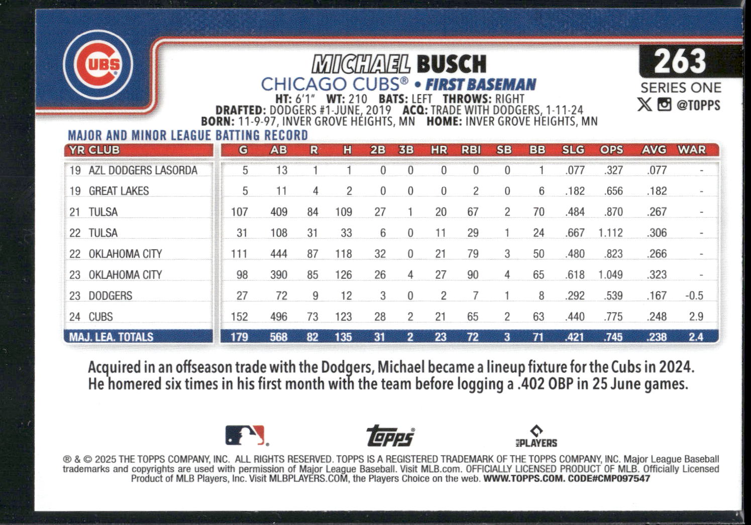 2025 Topps #263 Michael Busch