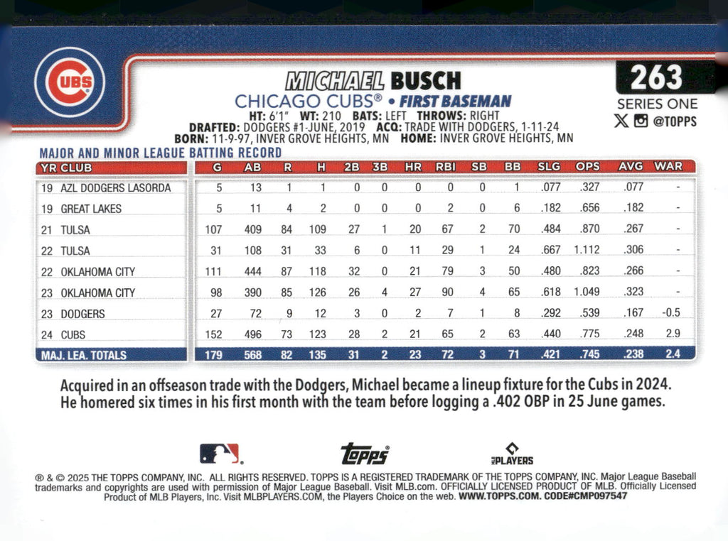 2025 Topps #263 Michael Busch