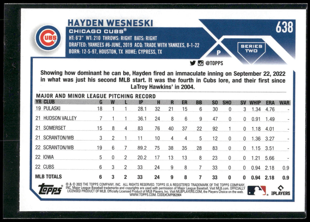 2023 Topps #638 Hayden Wesneski