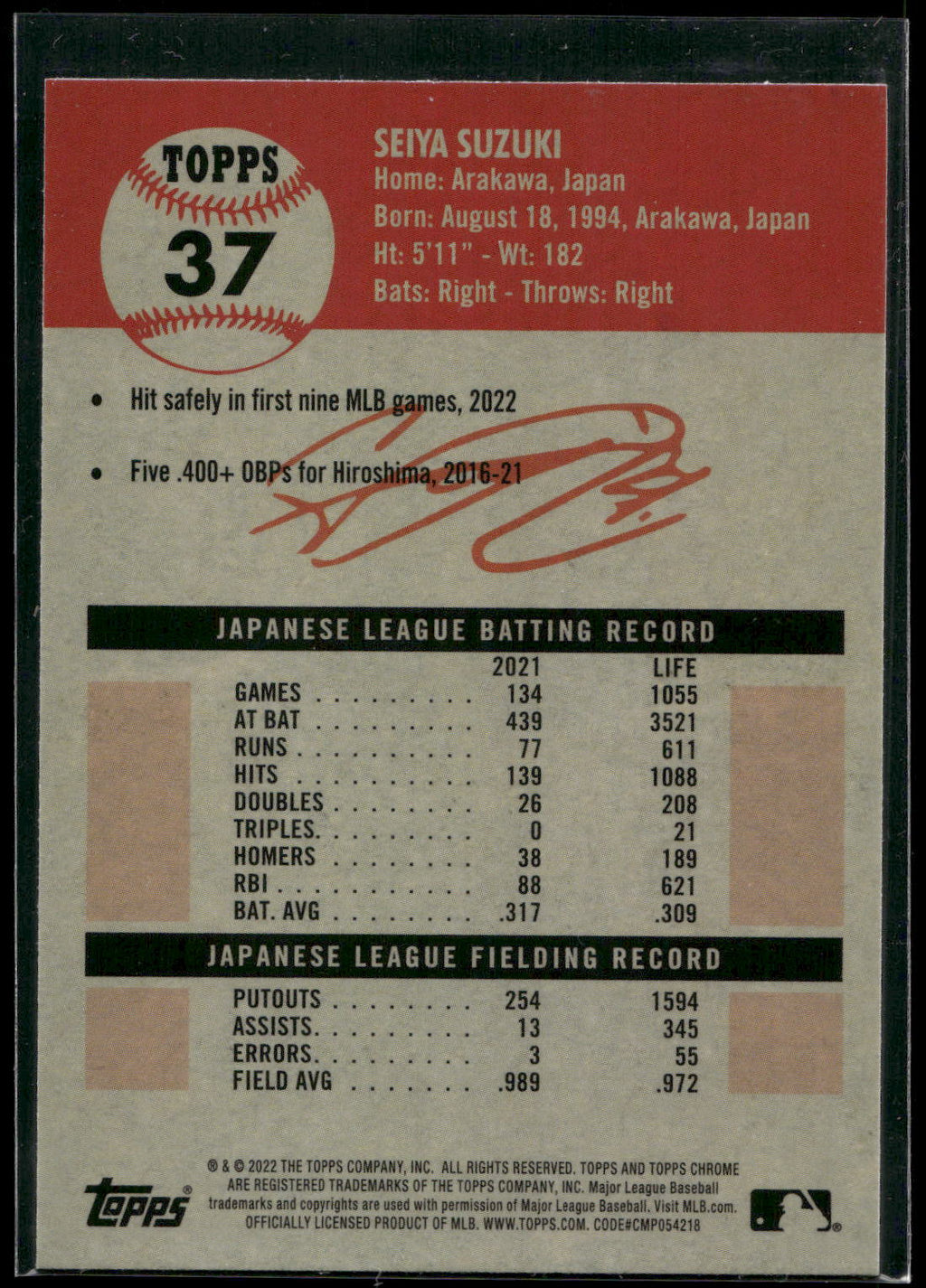 2022 Topps Chrome Platinum Anniversary #37 Seiya Suzuki