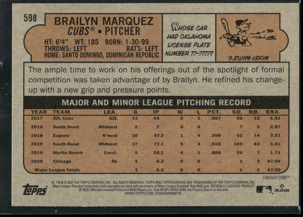 2021 Topps Heritage #598 Brailyn Marquez