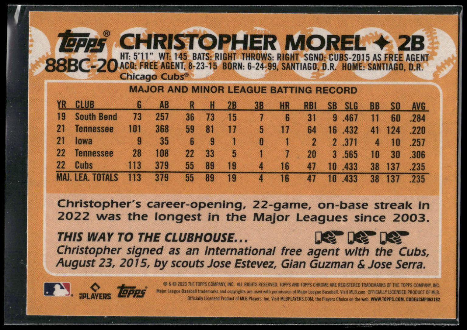 2023 Topps Chrome #88BC-20 Christopher Morel 1988 Topps Baseball 35th