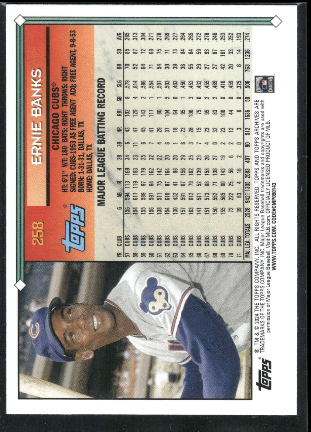 2024 Topps Archives #258 Ernie Banks Yellow Foilboard