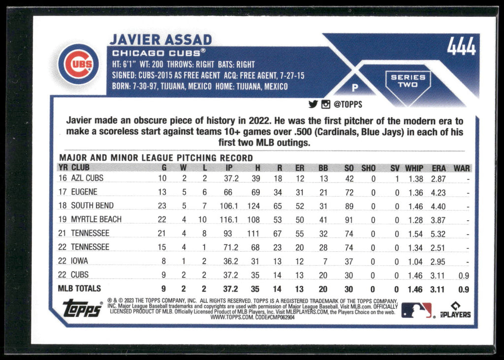 2023 Topps #444 Javier Assad