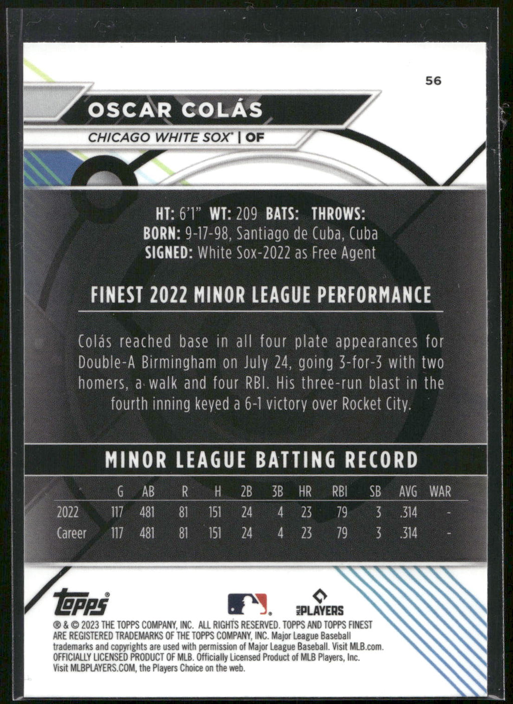 2023 Finest #56 Oscar Colás
