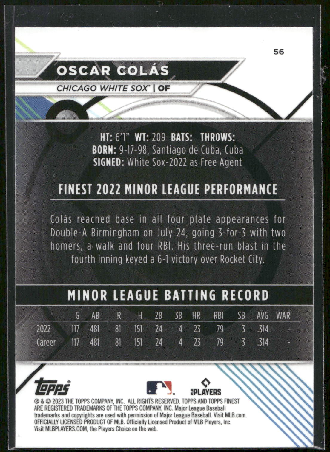2023 Finest #56 Oscar Colás