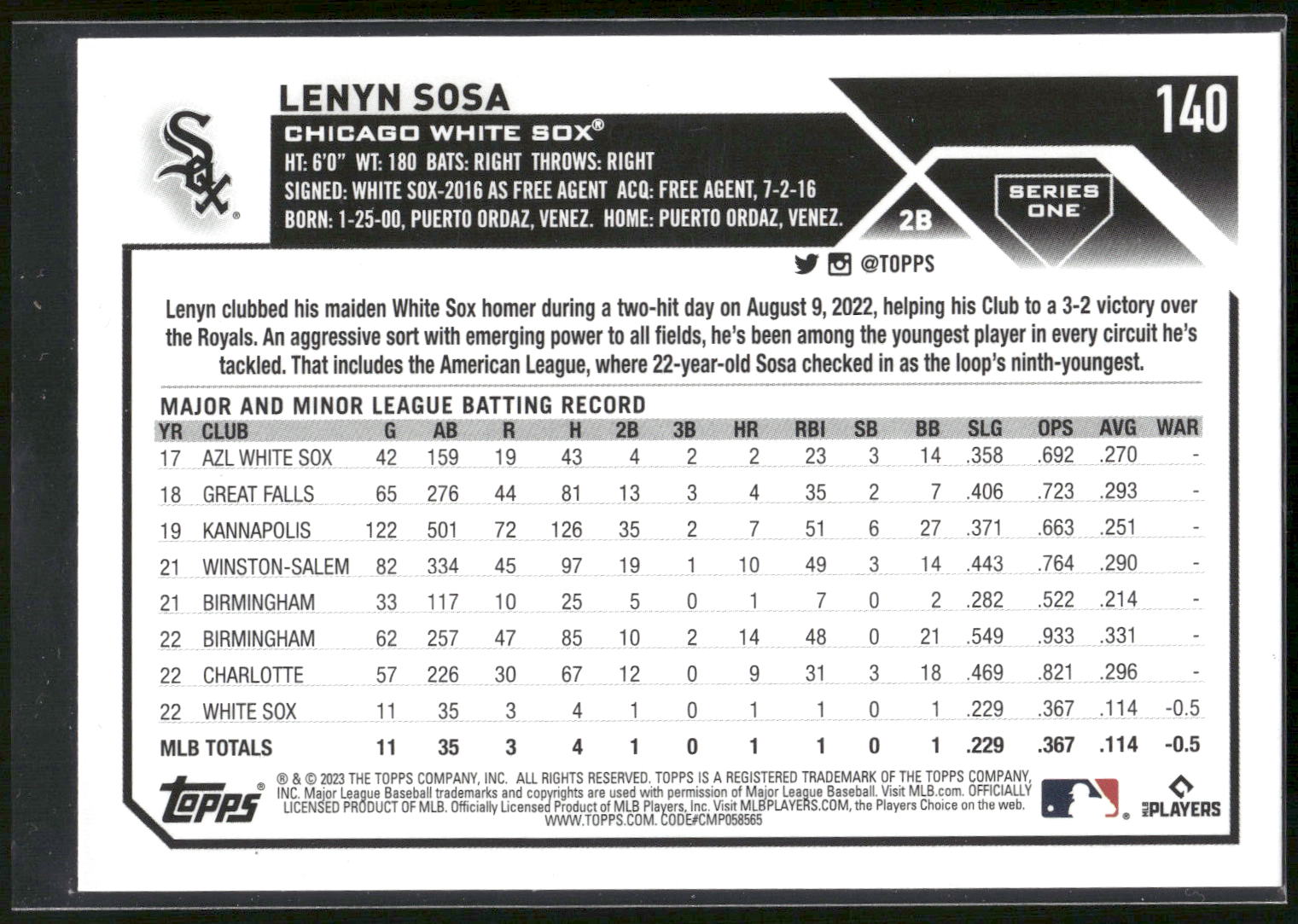 2023 Topps #140 Lenyn Sosa