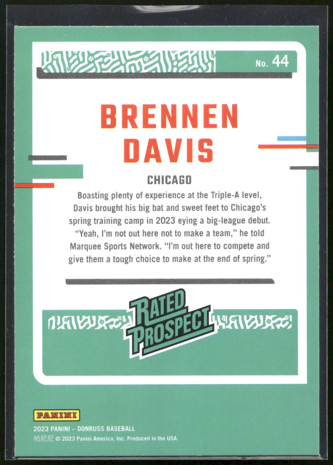 2023 Donruss #44 Brennen Davis
