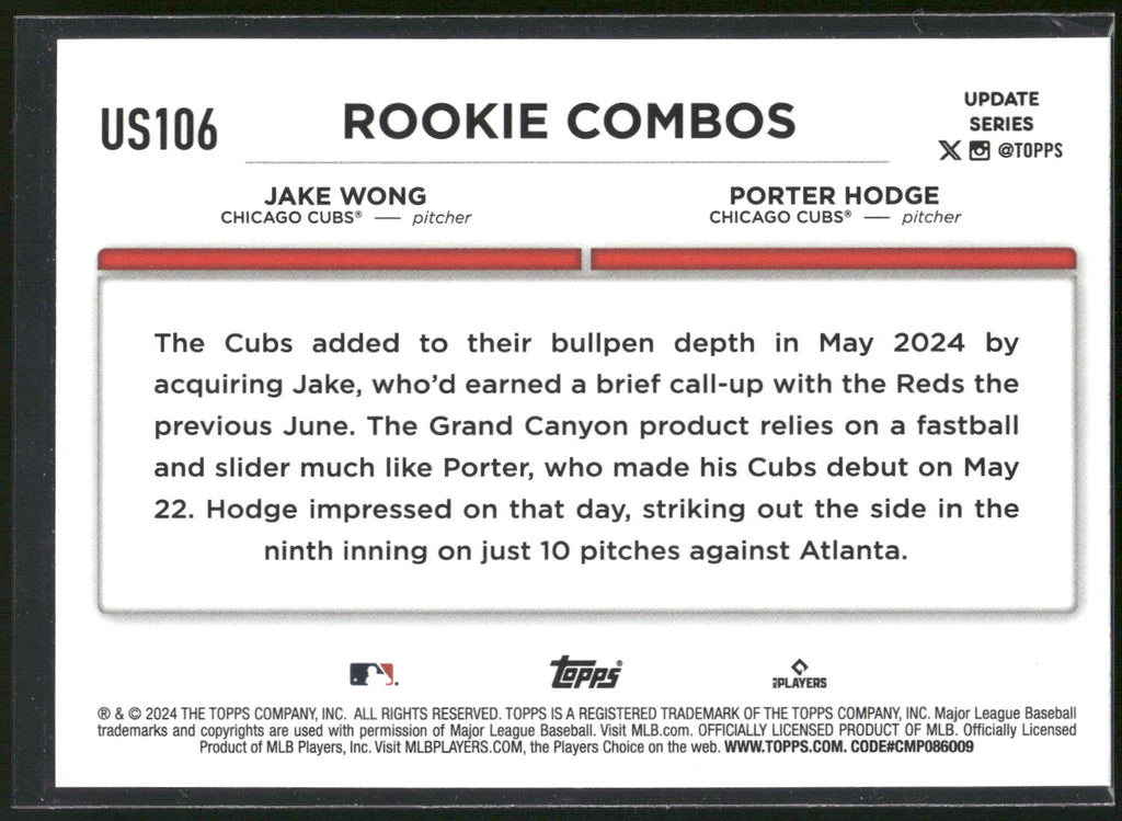 2024 Topps Update #US106 Porter Hodge / Jake Wong RCOM,