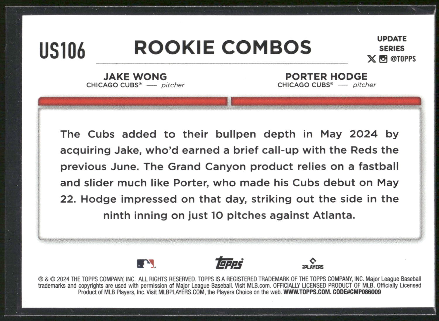 2024 Topps Update #US106 Porter Hodge / Jake Wong RCOM,