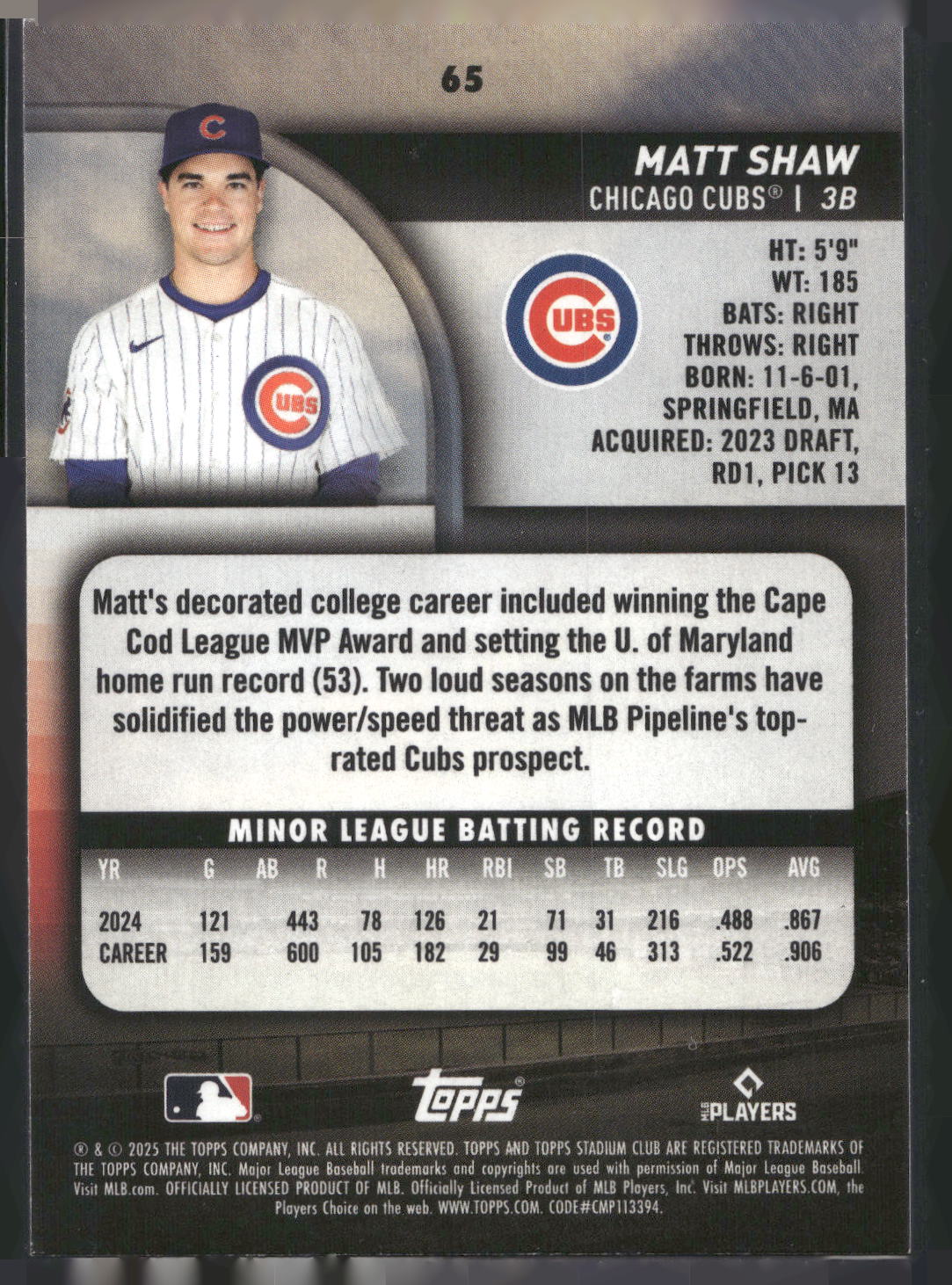 2025 Stadium Club #65 Matt Shaw