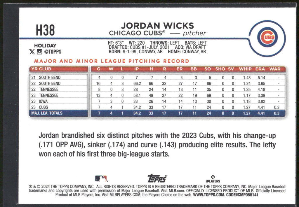 2024 Topps Holiday #H38 Jordan Wicks