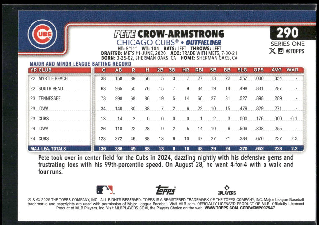 2025 Topps #290 Pete Crow-Armstrong