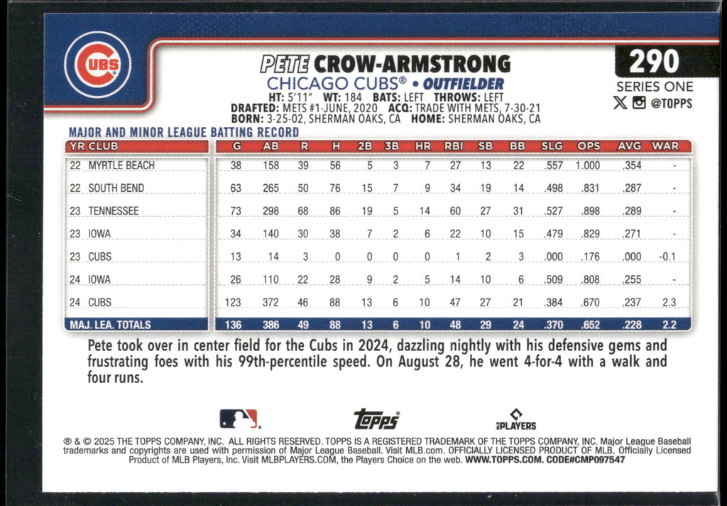 2025 Topps #290 Pete Crow-Armstrong