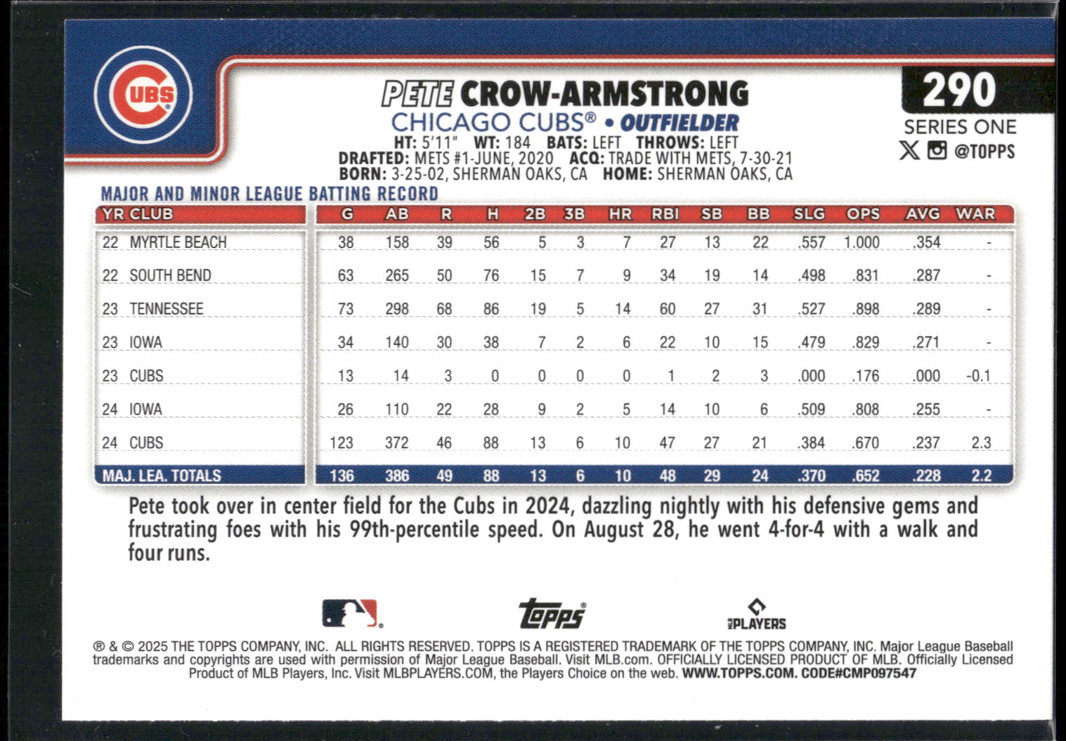 2025 Topps #290 Pete Crow-Armstrong