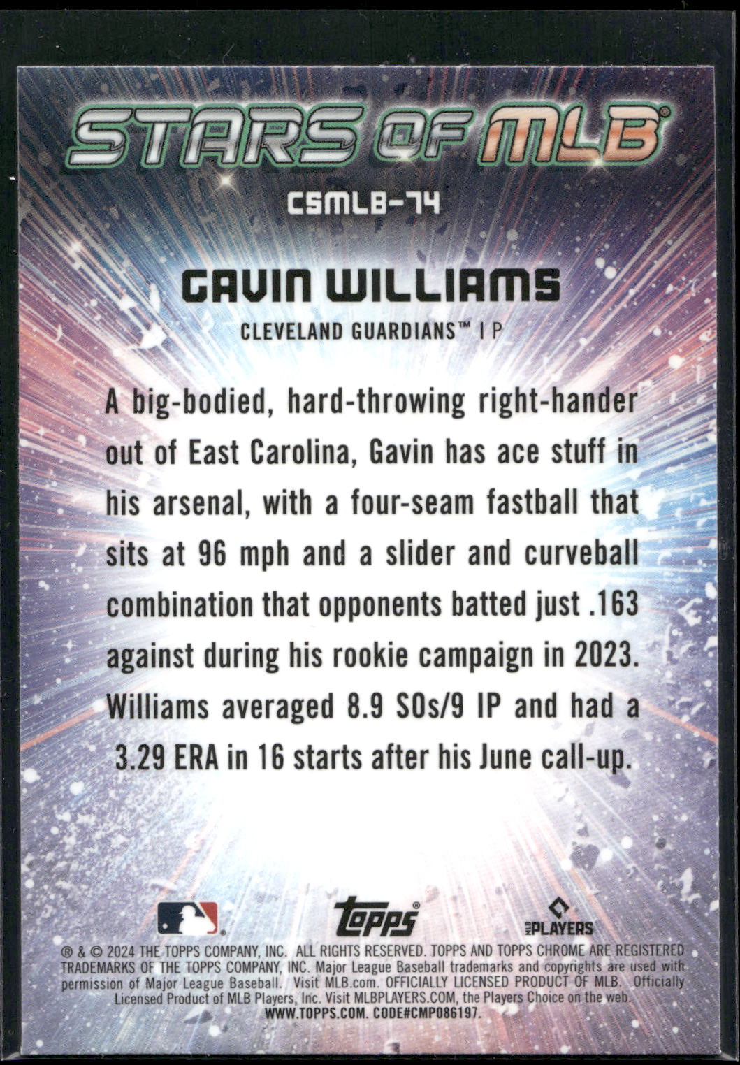 2024 Topps Update #CSMLB-74 Gavin Williams Stars of MLB Chrome