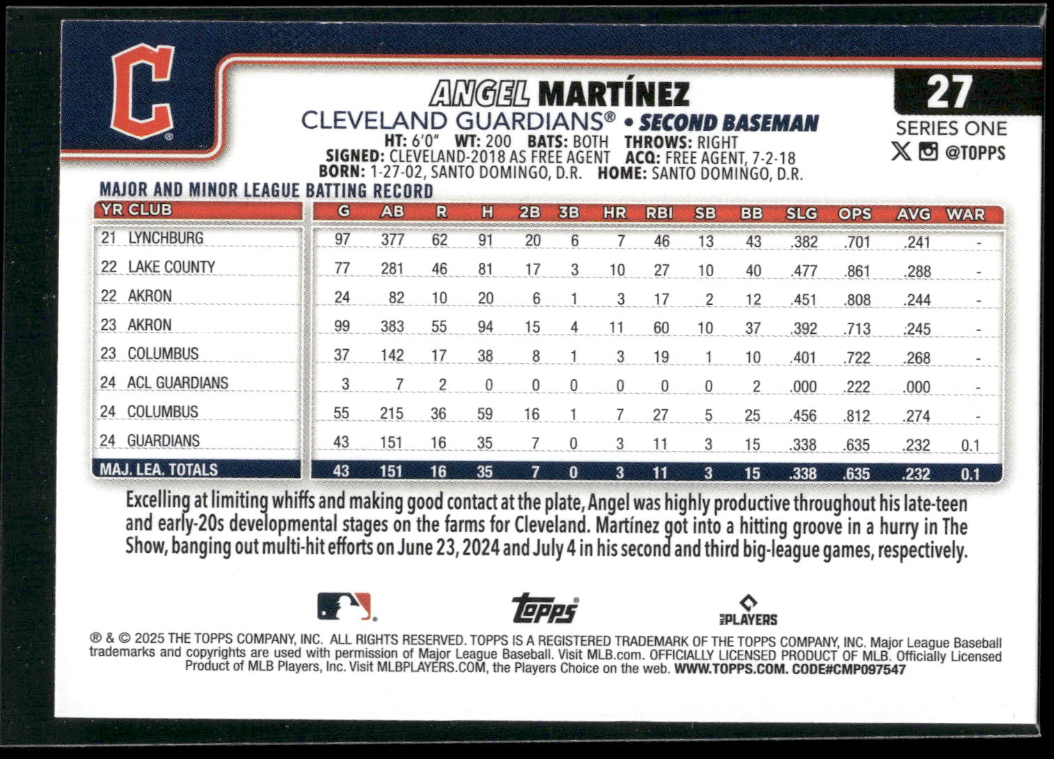 2025 Topps #27 Angel Martinez