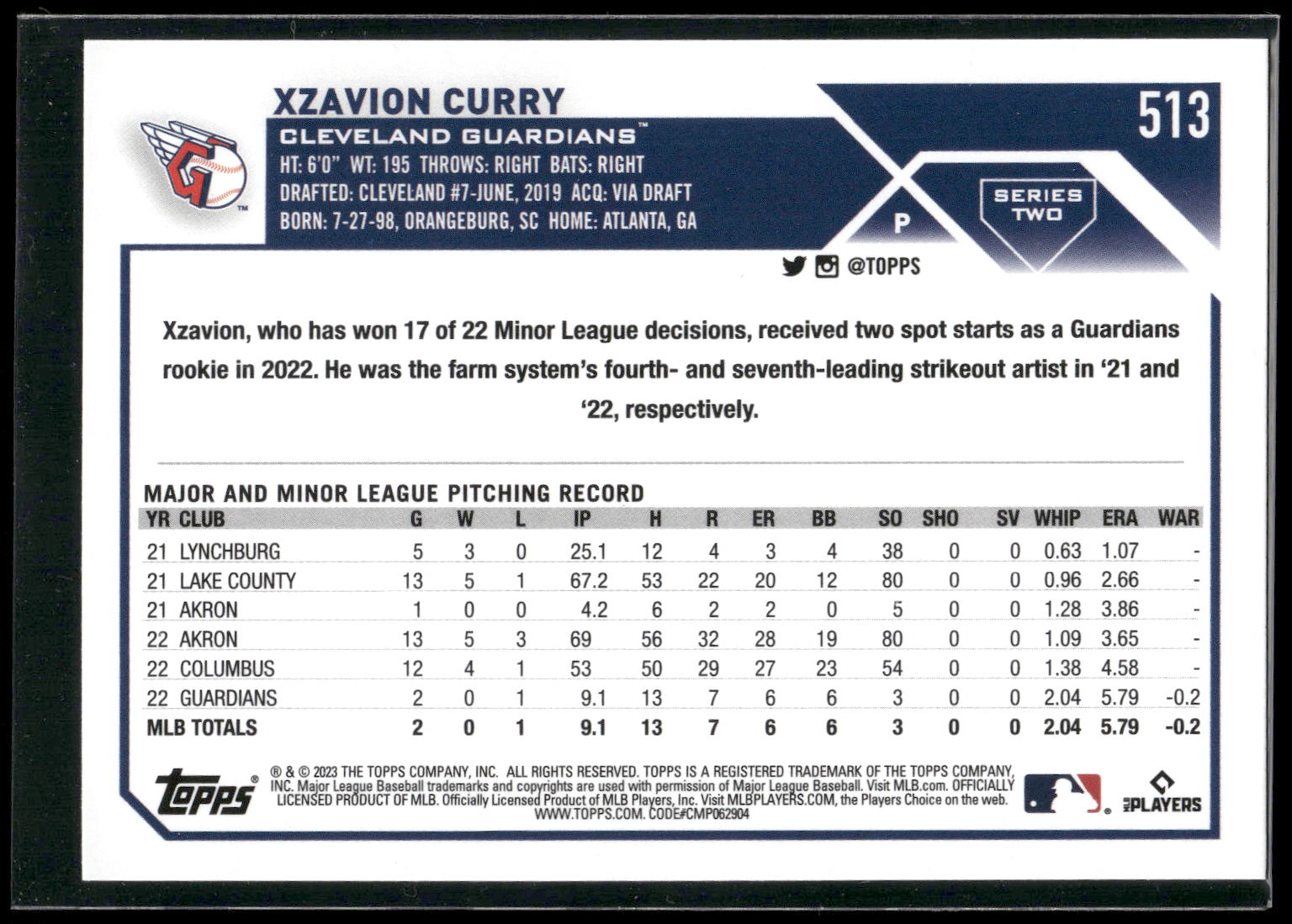 2023 Topps #513 Xzavion Curry