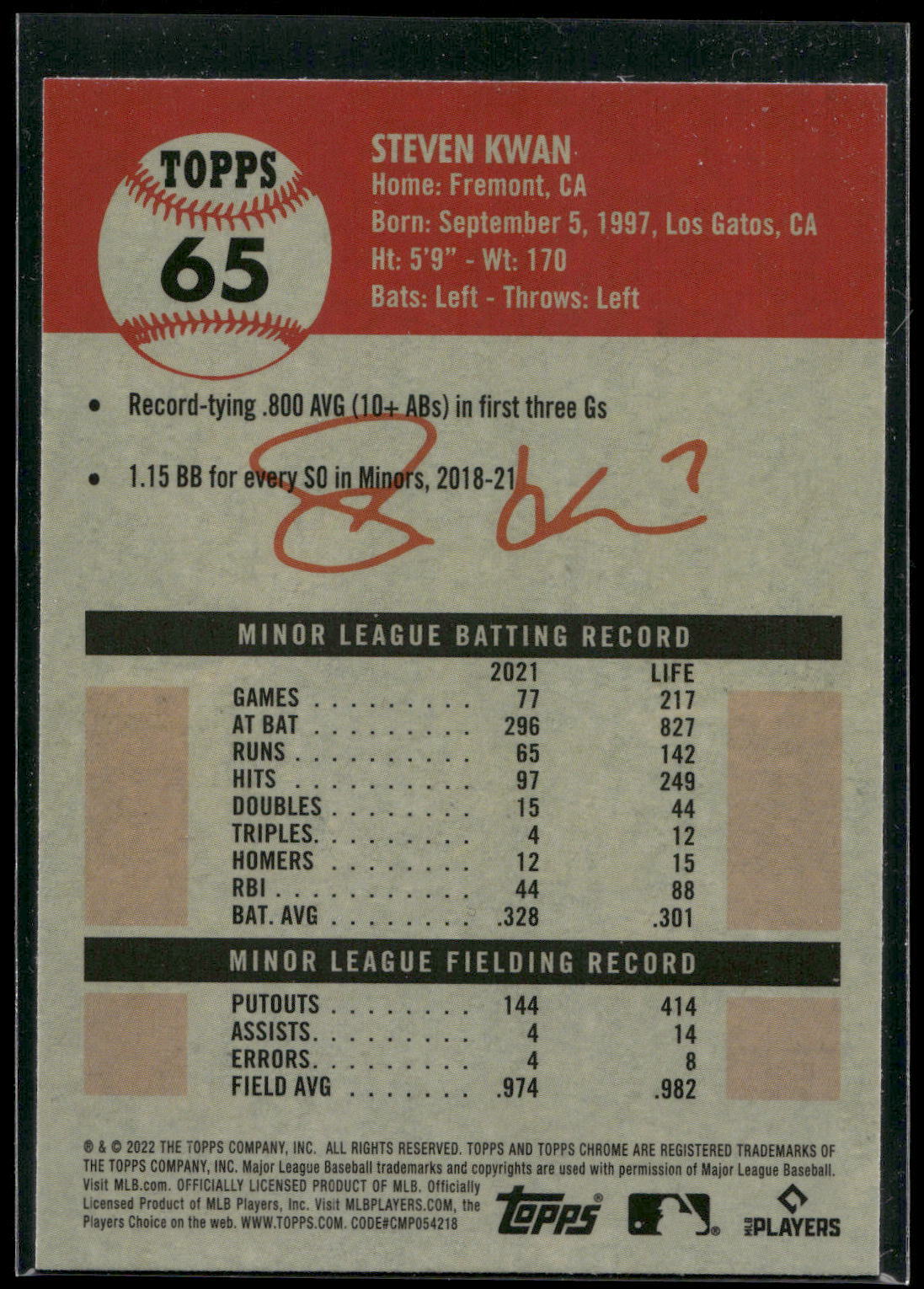 2022 Topps Chrome Platinum Anniversary #65 Steven Kwan