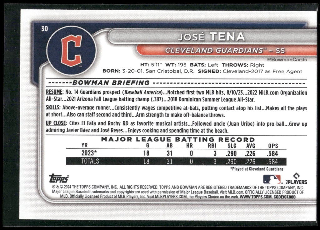 2024 Bowman #30 José Tena