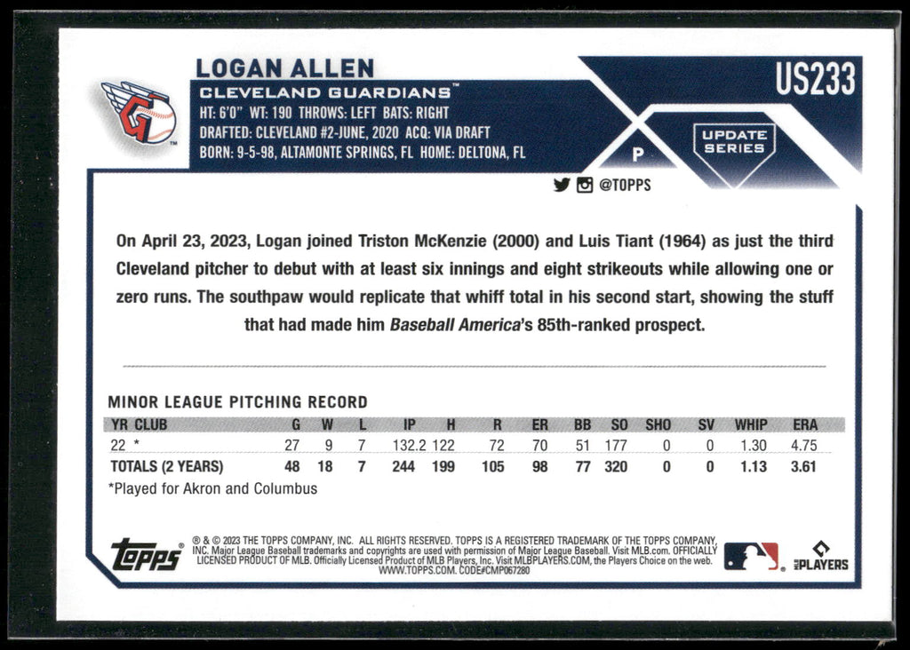 2023 Topps Update #US233 Logan Allen