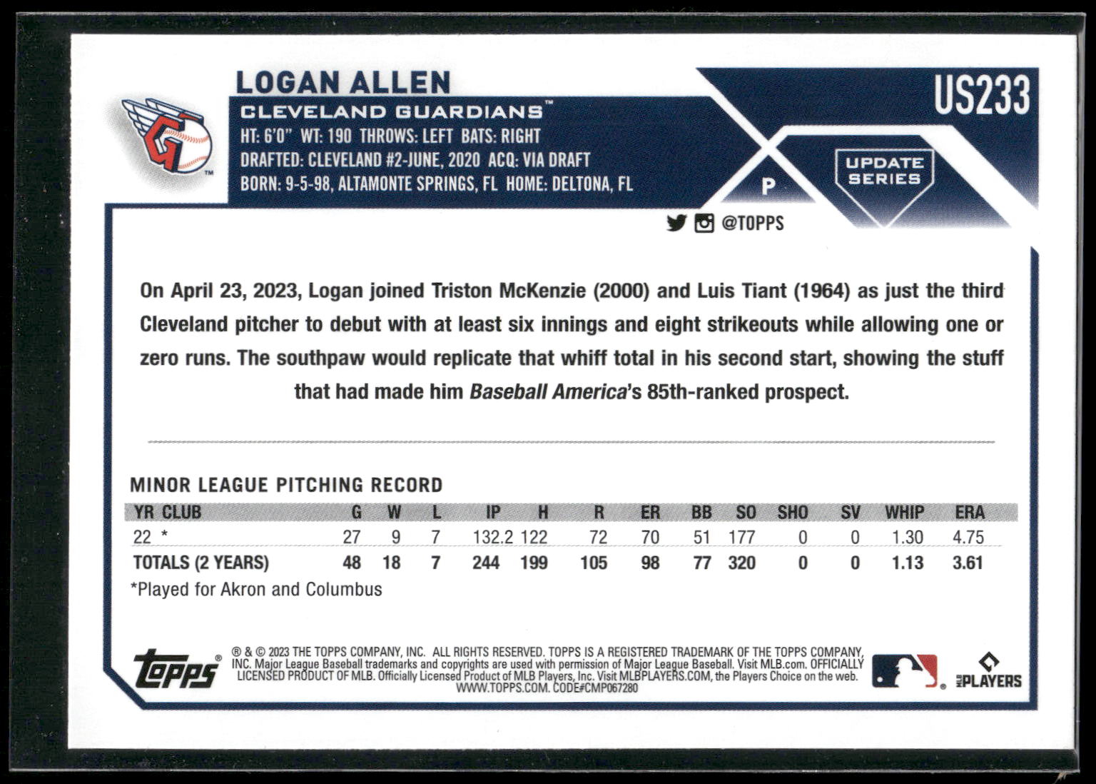 2023 Topps Update #US233 Logan Allen