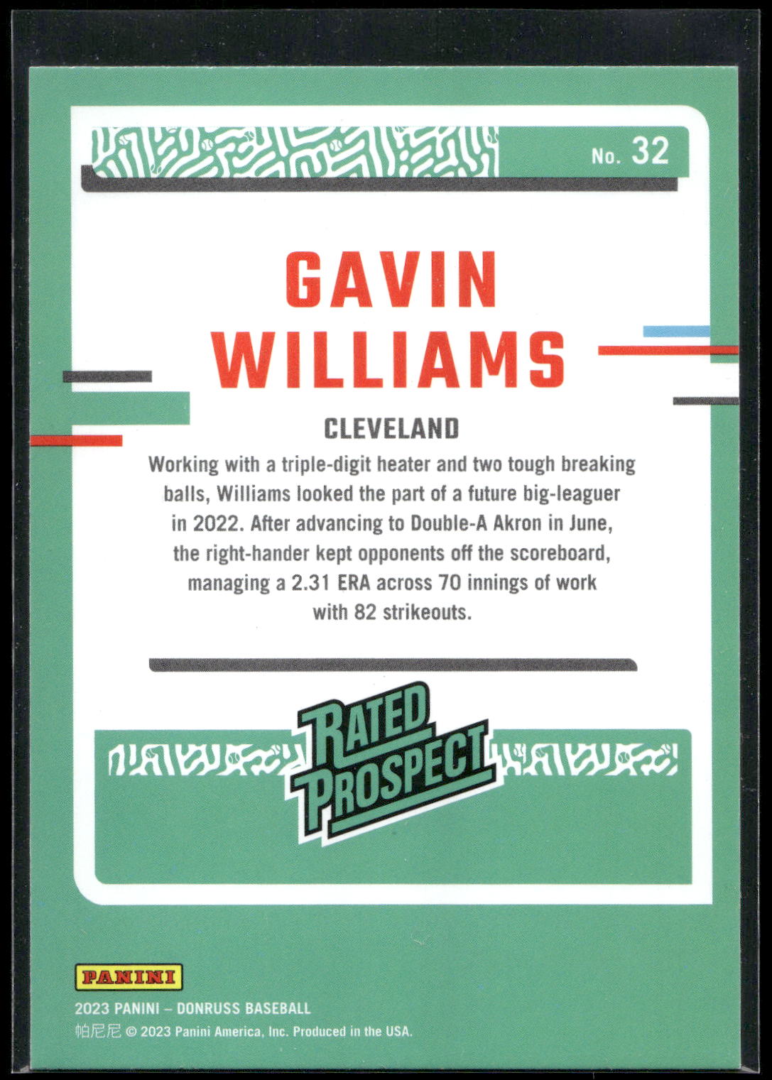 2023 Donruss #32 Gavin Williams