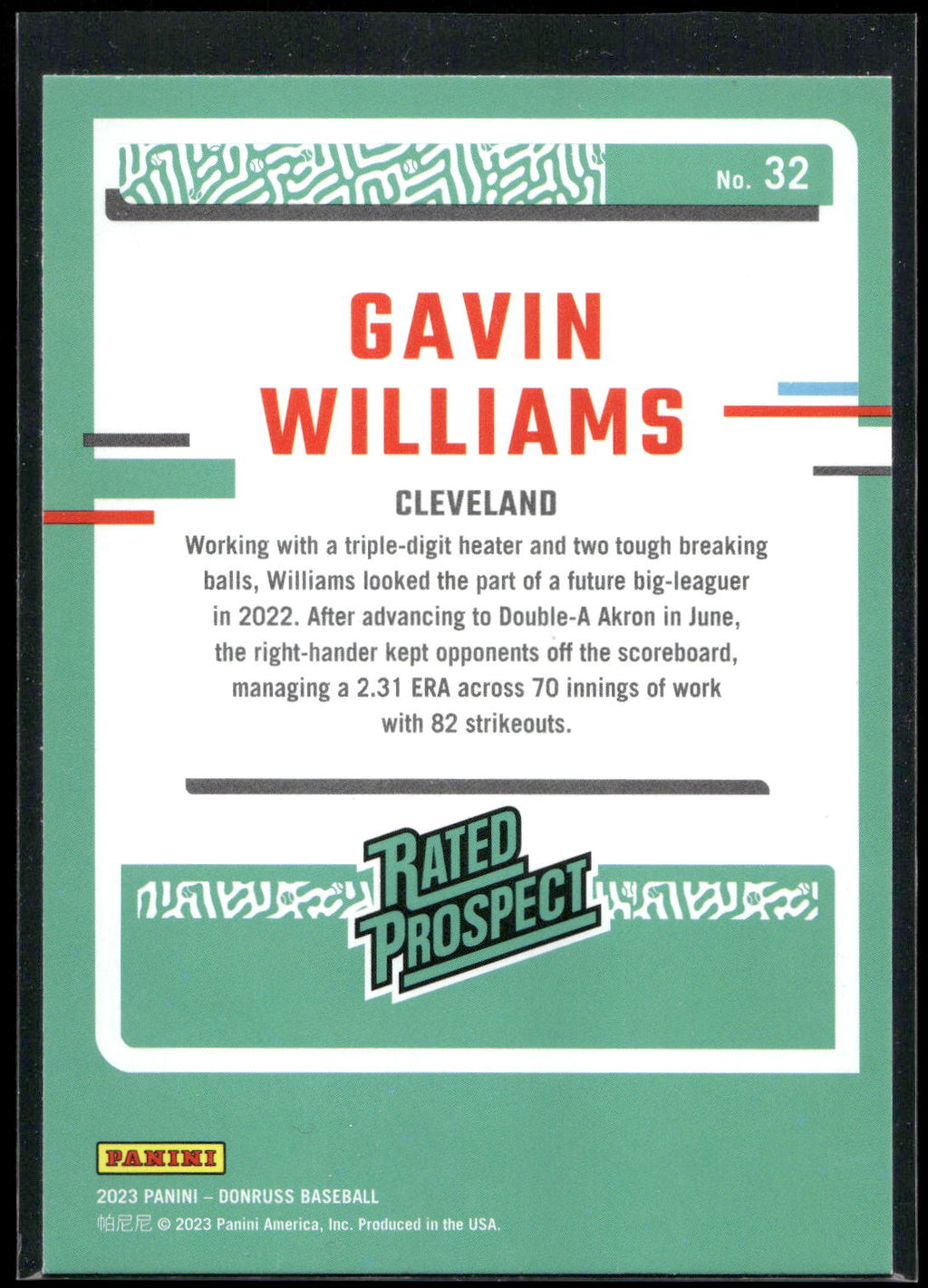 2023 Donruss #32 Gavin Williams