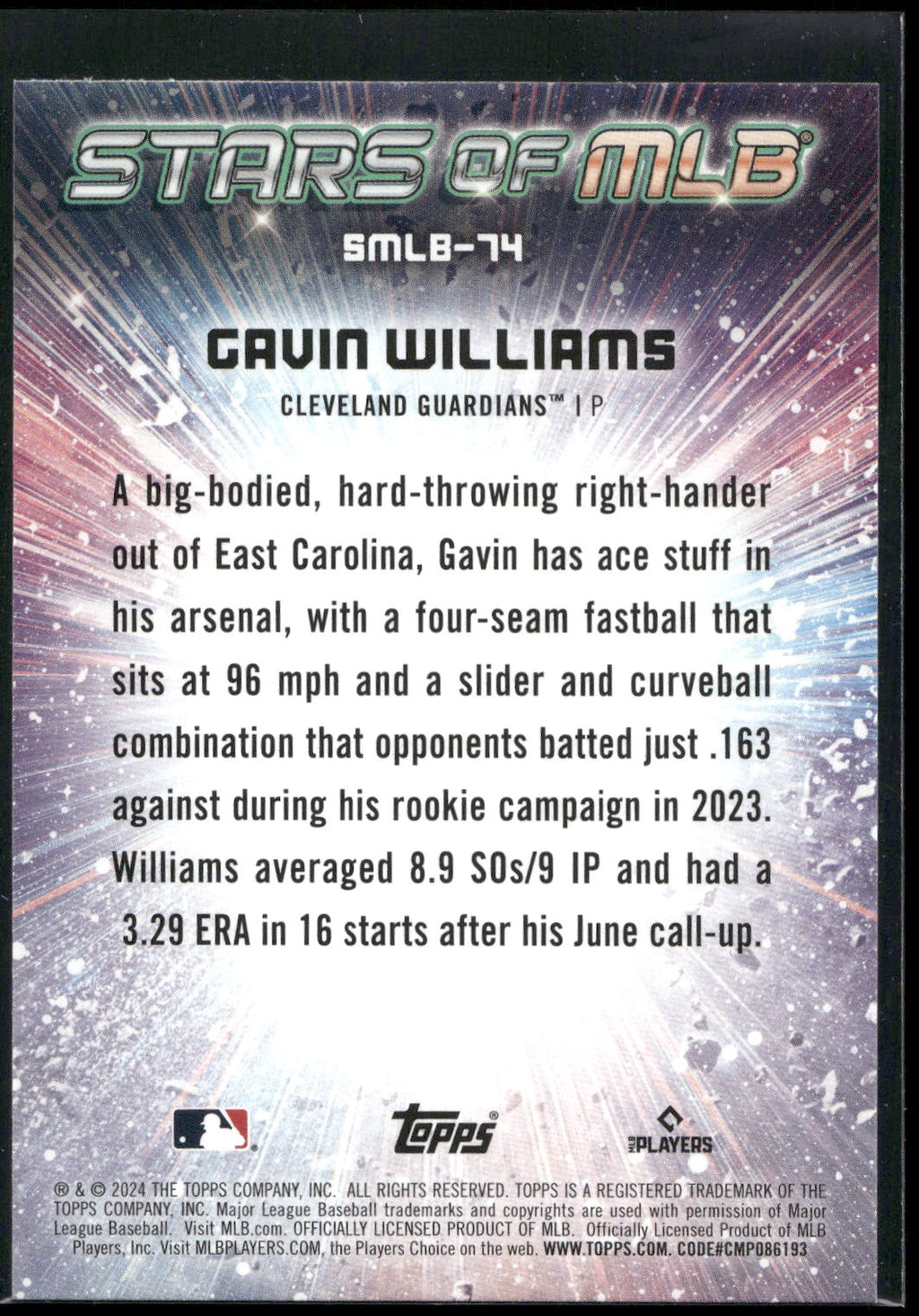 2024 Topps Update #SMLB-74 Gavin Williams Stars of MLB