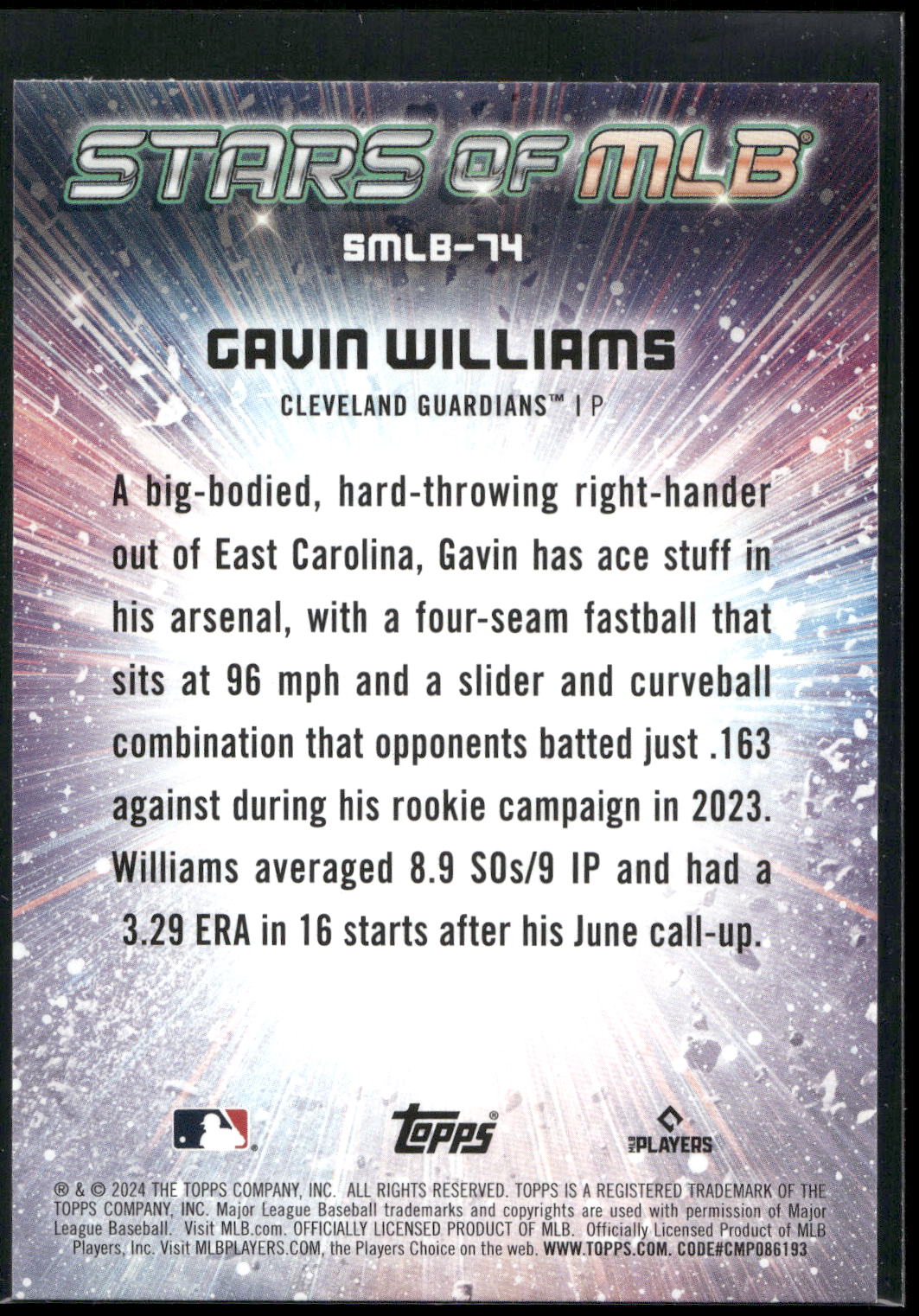 2024 Topps Update #SMLB-74 Gavin Williams Stars of MLB