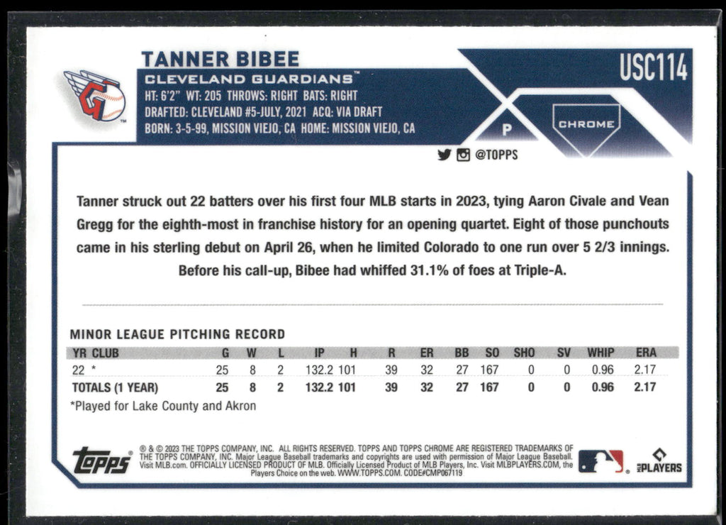 2023 Topps Chrome Update #USC114 Tanner Bibee